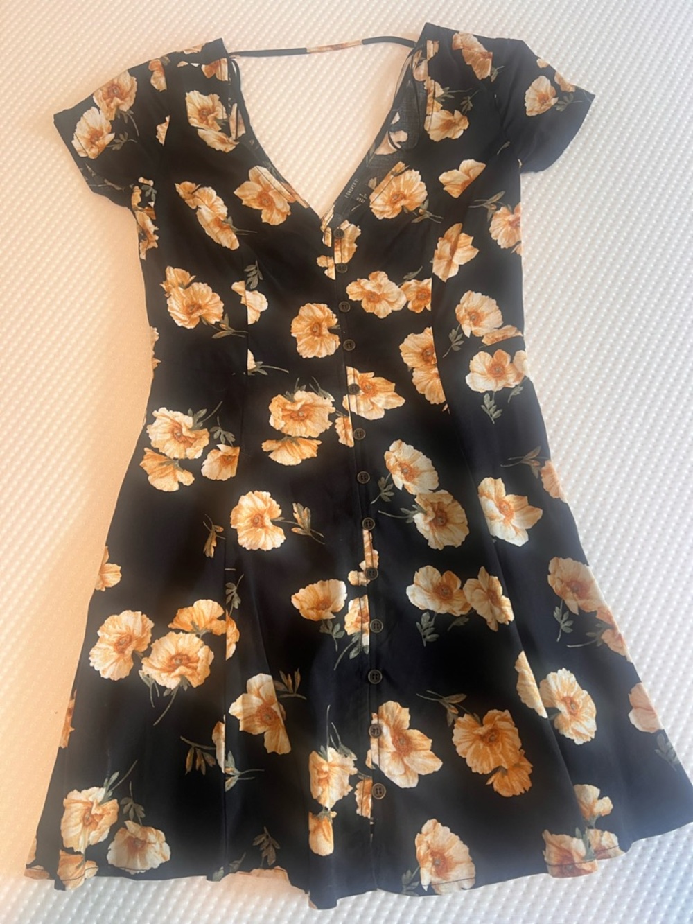Forever 21 Black Mini Dress with Yellow Floral Print